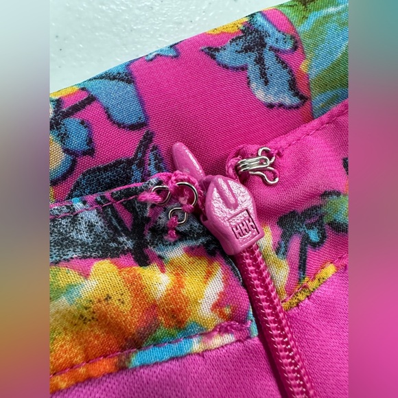 Betsey Johnson Floral Halter Mini Dress Pink Chiffon Garden Resort Glam Size 8 - Picture 10 of 12